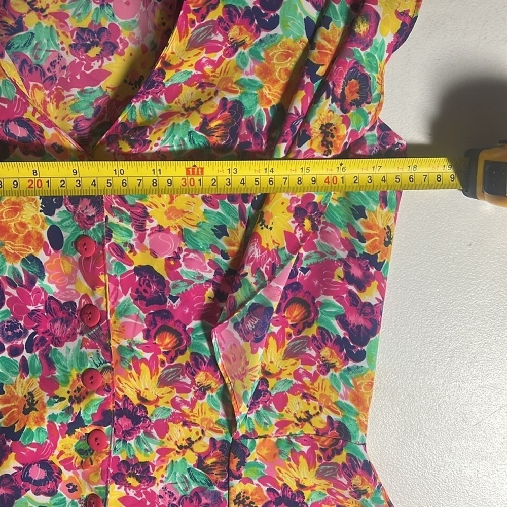 Sandy Sandy Floral Ruffle Dress Women 9/10 Multi 80s Tiered Garden Party Retro - Picture 6 of 8